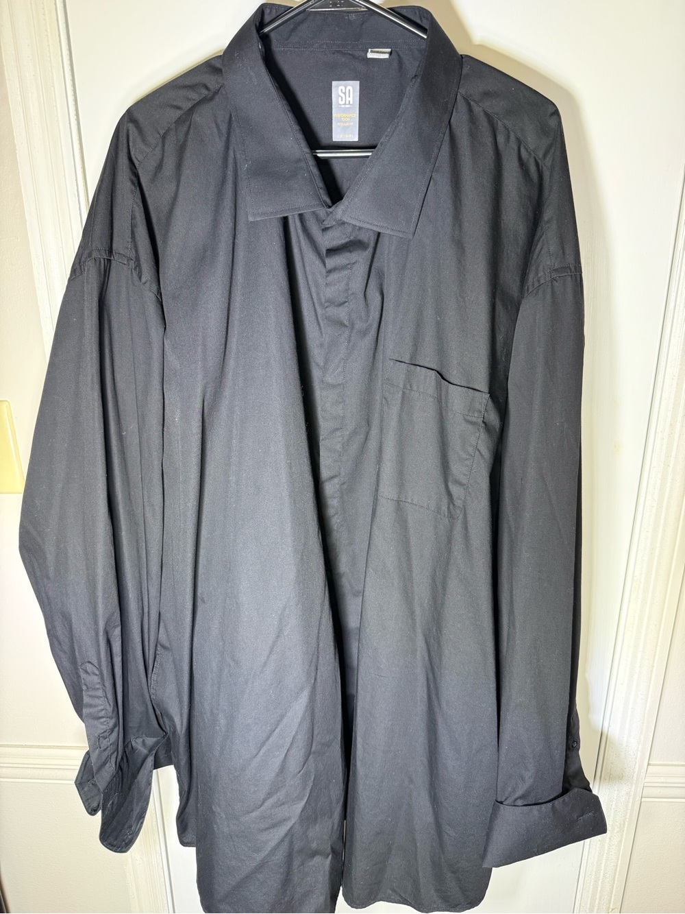 Stacy Adams Men's Black Solid Long Sleeve French Cuff Button-Up Shirt 22